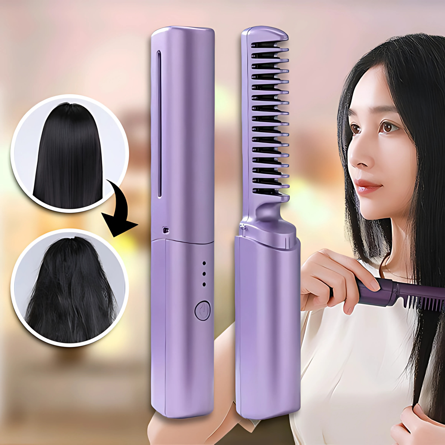 Mini Escova Alisadora Portátil Recarregável Flawless Hair