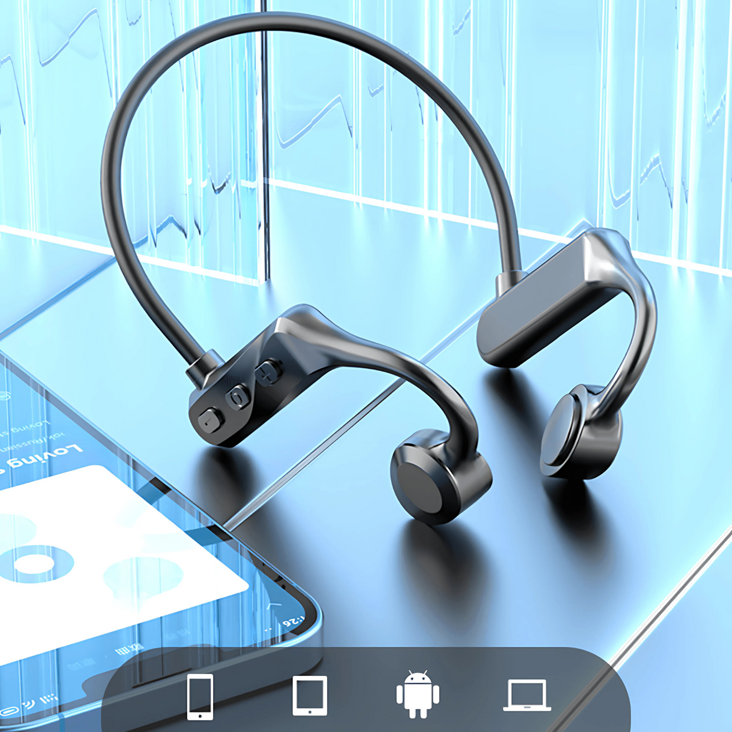 Fone sem Fio de Condução Óssea Bone Conduction
