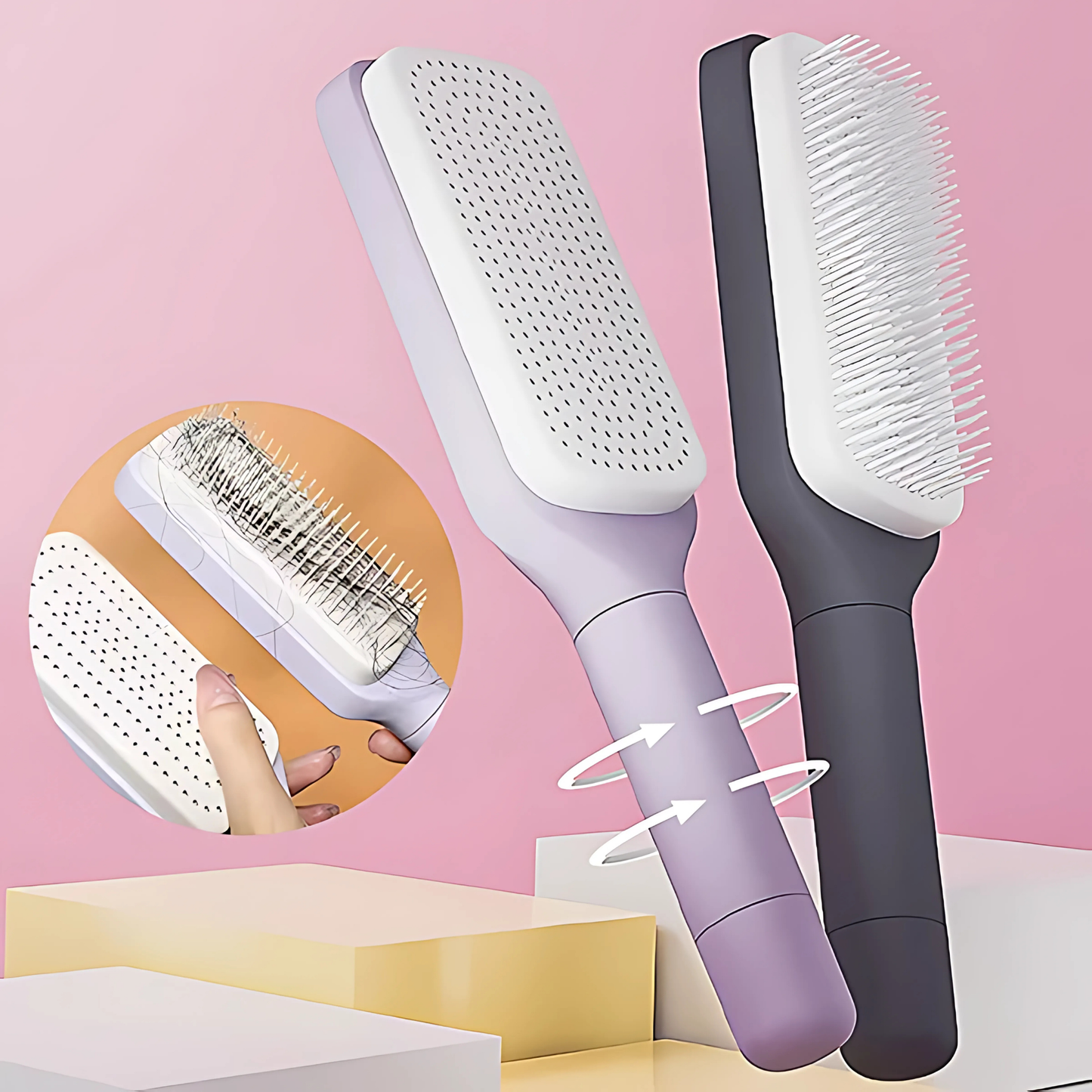Escova de Cabelo Autolimpante Retátil Massager [Compre 1 e Leve 2]