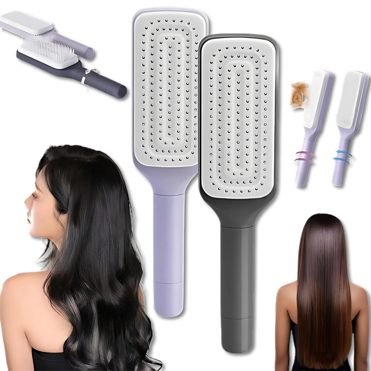 Escova de Cabelo Autolimpante Retátil Massager [Compre 1 e Leve 2]